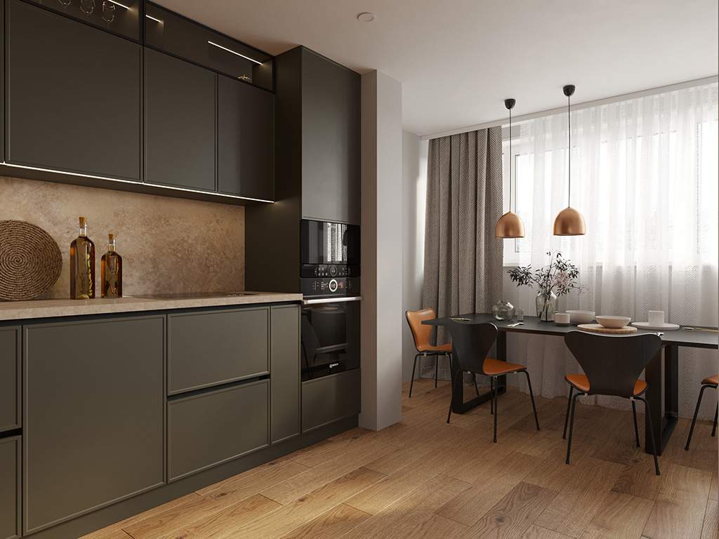 Kitchen dinning room interior design dark green